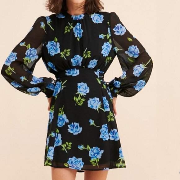 FREE People Samantha Lace Up Rose Print Mini Dress Size XSmall - Picture 7 of 16